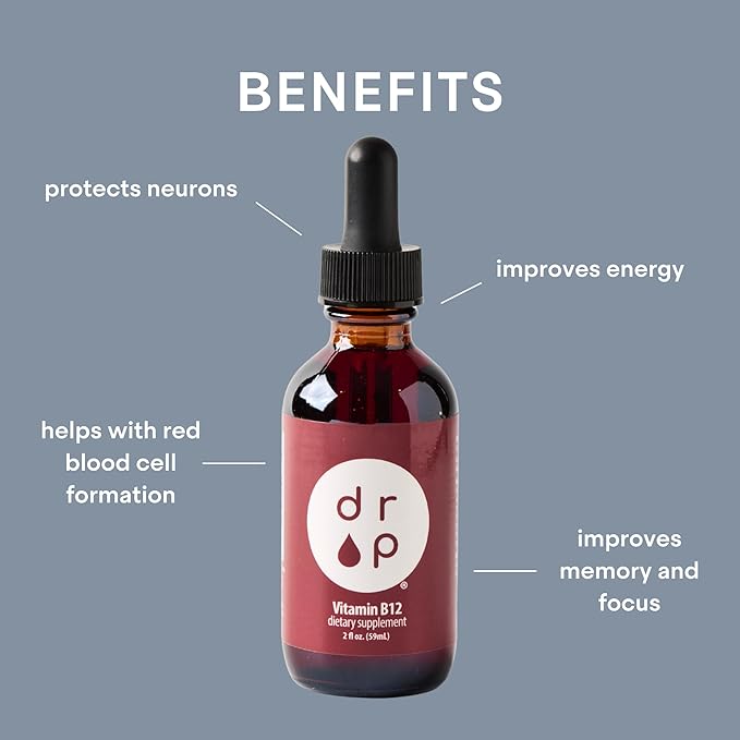 Vitamin B12 2500 mcg 2 oz Liquid Drops for Energy Production Nervous System Health - No Artificial Preservatives Non-GMO Gluten Free Vegan-Friendly