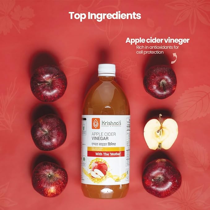 KRISHNA'S HERBAL &amp AYURVEDA Apple Cider Vinegar 1000 MlRawUnfilteredUnpasteurizedWith The Mother 1 l (Pack of 1) Standard