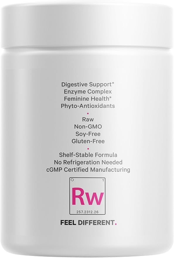 Codeage Raw Women’s Probiotic+ Supplement - 34 Probiotic Strains 100 Billion CFUs Digestive Enzymes Prebiotic Blend DIM Herbal Extracts Phytonutrients - Non-GMO - 30 Capsules