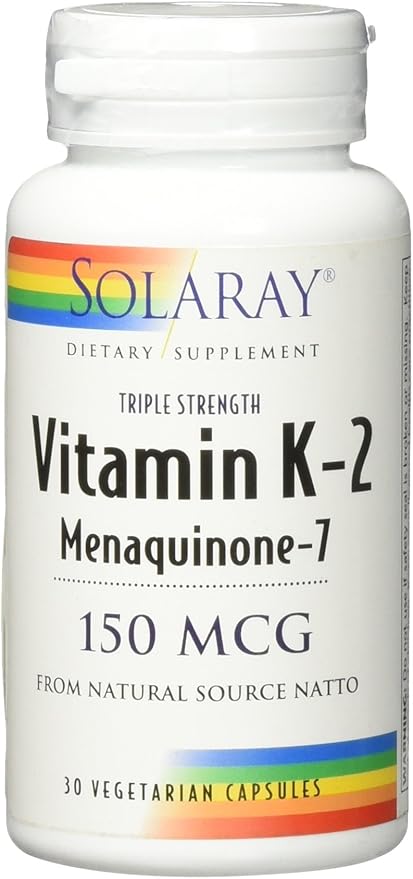 Solaray Triple Strength Vitamin K-2 as MK-7 150 mcg - Vitamin K2 MK7 Supplement for Bone Health Support Pure Vit K2 as Menaquinone for Women and Men - 30 Vegan Capsules