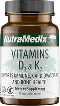 NutraMedix Vitamin D3 and K2 Immune Support Supplement for Women &amp Men - Help Support Heart Health - Can Assist with Calcium Metabolism (90 Capsules)