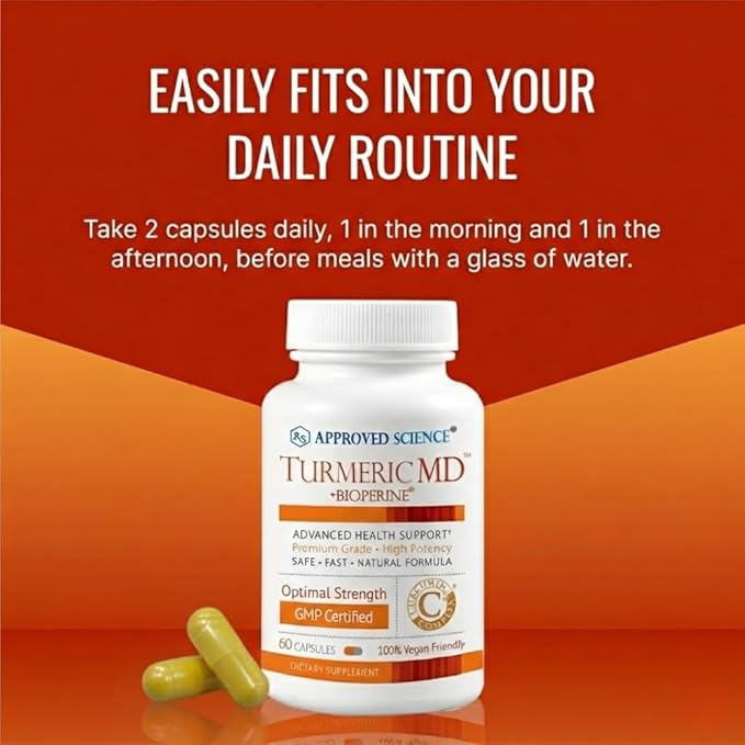 Approved Science Turmeric MD - Turmeric Extract with BioPerine Black Pepper &amp 95% Standardized Turmeric Curcuminoids - 60 Capsules (1 Month Supply)