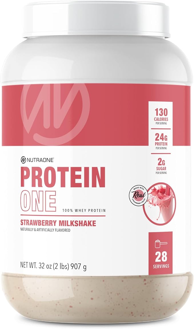 NutraOne ProteinOne Whey Protein Promote Recovery and Build Muscle with a Protein Shake Powder for Men &amp Women (Strawberry Milkshake 2 LB)