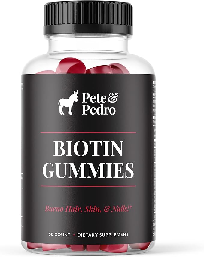 Pete &amp Pedro BIOTIN Gummies for Hair Skin &amp Nails Growth for Women &amp Men |Hair Grow Supplement for Stronger Skin &amp Nails | Cherry Biotin Gummy 5000mcg Per Serving | Seen on Shark Tan