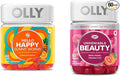 OLLY Hello Happy Gummy Worms Mood Balance Support Vitamin D &amp Undeniable Beauty Gummy for Hair Skin Nails Biotin Vitamin C Keratin Chewable Supplement Grapefruit 30 Day Supply - 60 Coun
