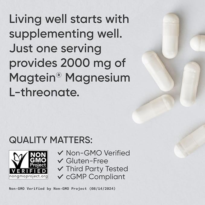Sports Research® Magnesium L-Threonate Capsules 2000mg - High-Absorption Magtein® for Enhanced Brain Health Memory Focus &amp Restful Sleep Support - Vegan · Non-GMO · Gluten Free - 90 Count