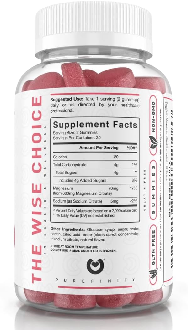 Magnesium Citrate Gummies 600 mg for Adults – High Absorption Supplement for Cramps Muscle Recovery Sleep Bone and Energy Support – Non-GMO Allergen Free – 60 Vegan Gummies (Pack of 2)