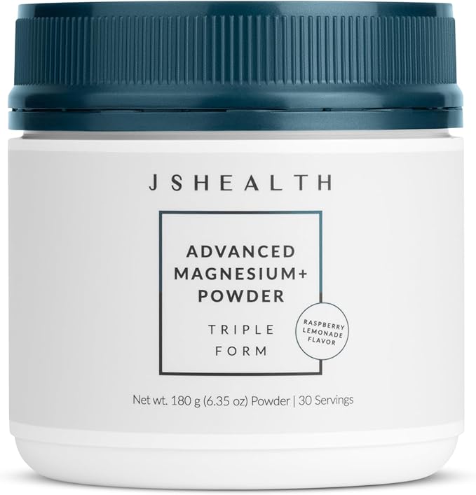 JSHealth Vitamins Advanced Magnesium+ Powder with Magnesium Glycinate &amp Citrate - 3 Bioavailable Forms 400 mg/Serving