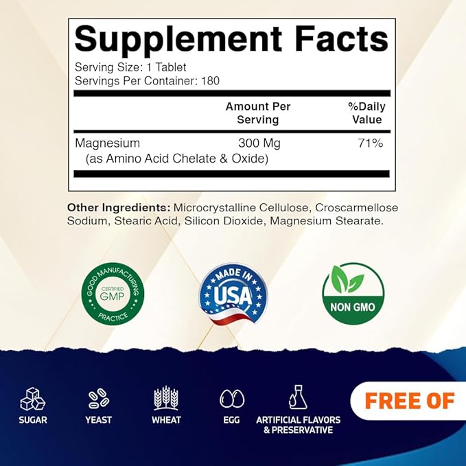 Vitamatic Chelated Magnesium 300mg (Per 1 Tablet) - Supports Muscle Nerve and Heart Health - Non-GMO Vegan Gluten Free Dairy Free &amp Made in The USA - 2 Pack