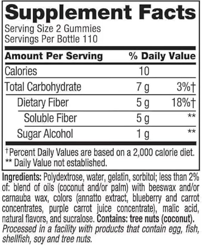 Vita Fiber Well Gummies Sugar Free Peach Raspberry &amp BlackBerry Flavors 220 Count Pack of 1