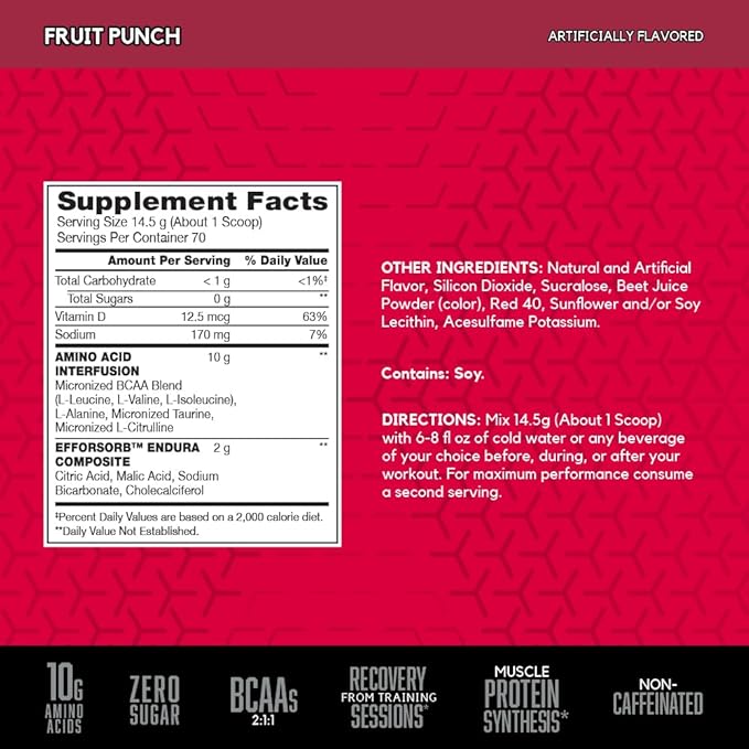 BSN Amino X Muscle Recovery &amp Endurance Powder BCAAs 10 Grams of Amino Acids Keto Friendly Caffeine-Free Support Endurance Zero Sugar Fruit Punch 70 servings 35.84 Ounce (Packaging May Va