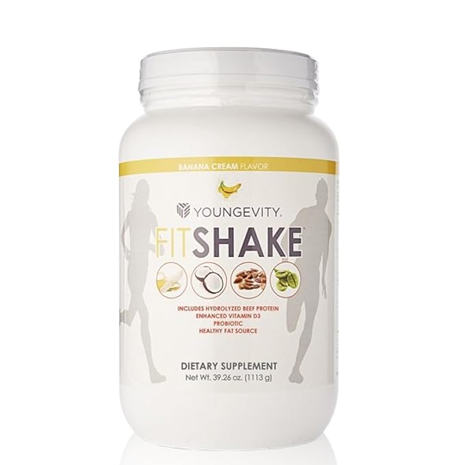 Youngevity FitShake™ Banana Cream | 20g Gut-Friendly Protein | Electrolytes Minerals Collagen Gelatin Vitamin D Probiotics and More | 30 Servings - 2.4 lbs