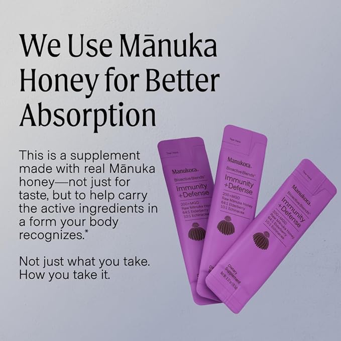 Manukora Immunity Blend – Natural Immune Support Supplement with Elderberry &amp Echinacea Delivered in 200 MGO Manuka Honey for Daily Immune &amp Throat Support Designed for Superior Absorption