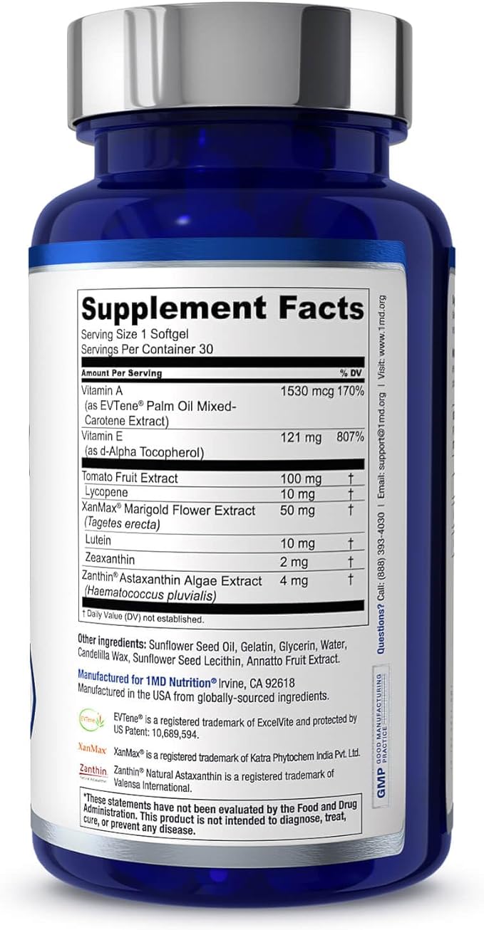 1MD Nutrition VisionMD Eye Vitamin CARMIS - Eye Supplement for Adults - with OptiLut Lutein &amp Zeaxanthin - Supports Vision Health Care Everyday Eye Strain &amp Occasional Dry Eye - 30 Softgels
