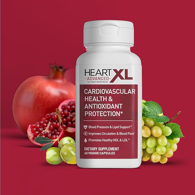 OmegaXL HeartXL Advanced - Heart Health Supplement - Three clinically Studied Mediterranean antioxidant extracts - Supports Blood Pressure Cholesterol and Circulatory Health (60 Capsules)