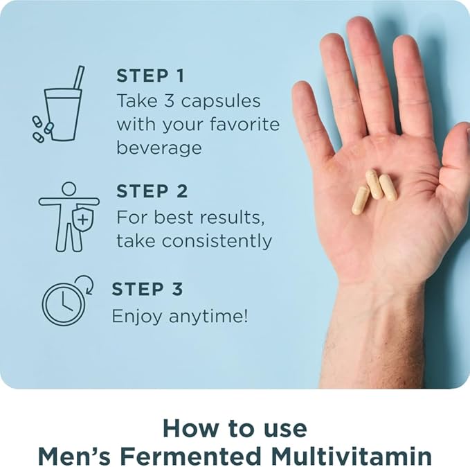 Ancient Nutrition Multivitamin for Men Men's Fermented Multivitamin with Methylated Vitamin A C D E K Zinc &amp Magnesium Immune Support Vegan 60 Ct