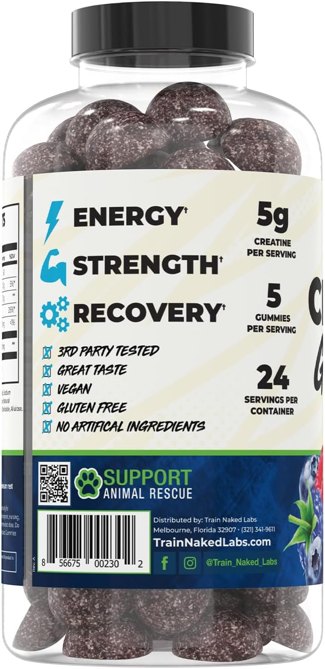 Creatine Gummies | Gummy Creatine Chewables for Men &amp Women | 5g per Serving | Gluten Free &amp Vegan | 120 Gummies 24 Servings (Mashed Berry)