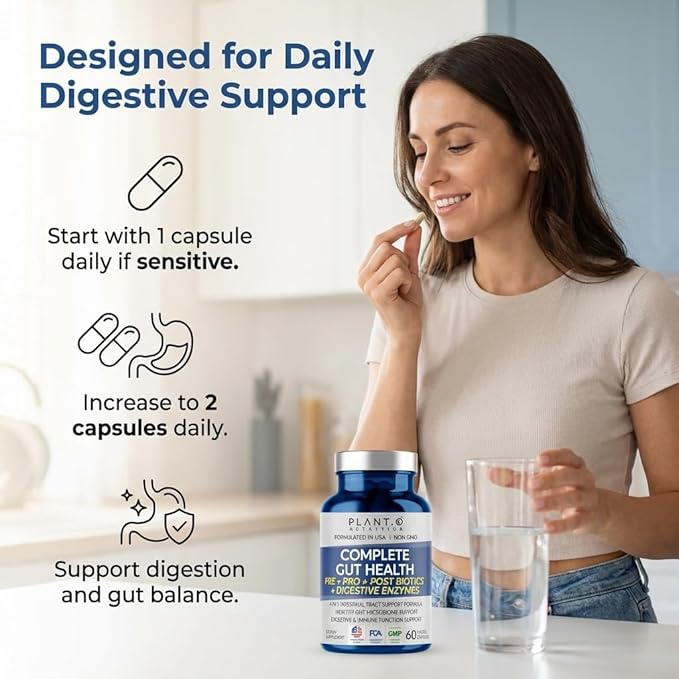 4-in-1 Gut Health Support – Prebiotics + Probiotics + Postbiotics + Digestive Enzymes – DE111 Spore Probiotic for Digestive Support &amp Bloating – Non-GMO Made in USA – 60 Veggie Capsules