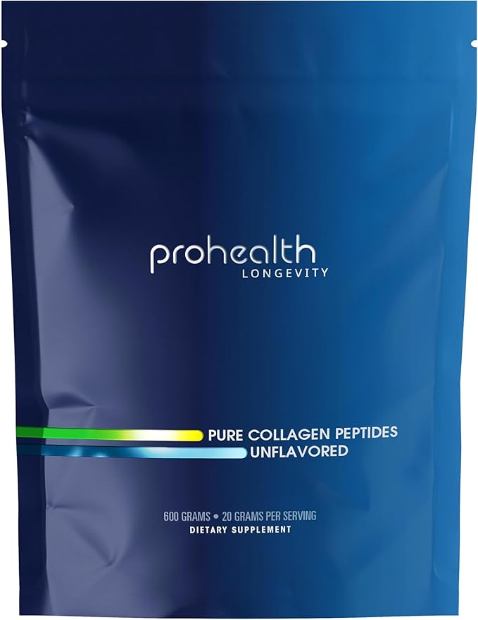 ProHealth Pure Collagen Peptides Powder 600 Grams | Supports Hair Nail Skin Bone Joint Health and Longevity | Grass-Fed Pasture-Raised | Zero Sugar Unflavored | Third-Party Tested