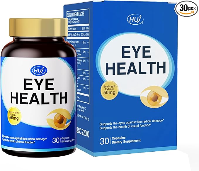 HUJ Eye Health - Eye Supplement for Adults with Pycnogenol®(French Maritime Pine Bark Extract)Bilberry ExtractLutein - Supports Vision Eye Function and Blue Light Protection* - 30 Capsules
