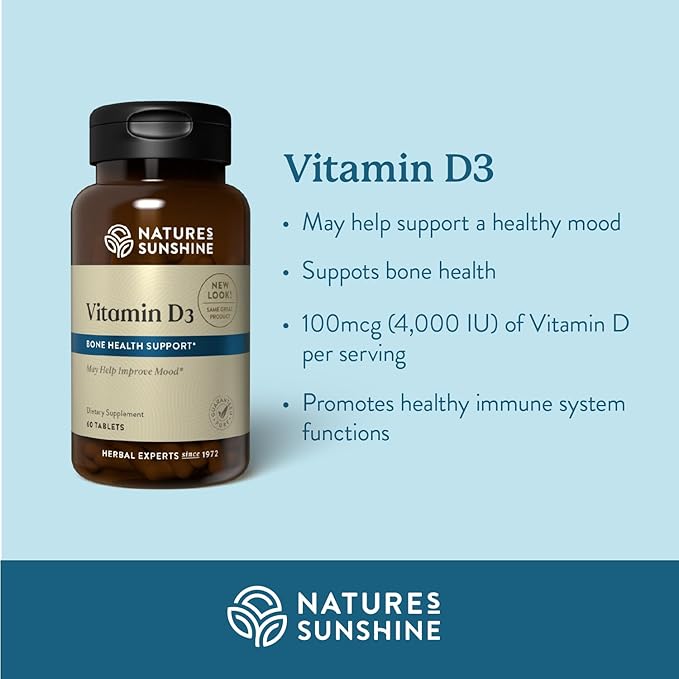 Nature's Sunshine Vitamin D3 180 Tablets | Supports Bone Health Contributes to Overall Health and May Improve Mood