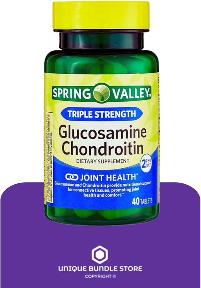 Unique Bundle Store Glucosamine Chondroitin Triple Strength 40 Tablets Glucosamina Suplemento 1400mg Glucosamine + 1200mg Chondroitin Daily Joint Support Gluten Free (Pack of 3)