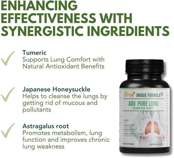 Adv. Pure Lung | Lung Cleanse and Detox | Herbal Respiratory Supplement for Lung Support with Chaga Mushroom Curcumin Turmeric Honeysuckle Flower Astragalus Quercetin Pomegranate