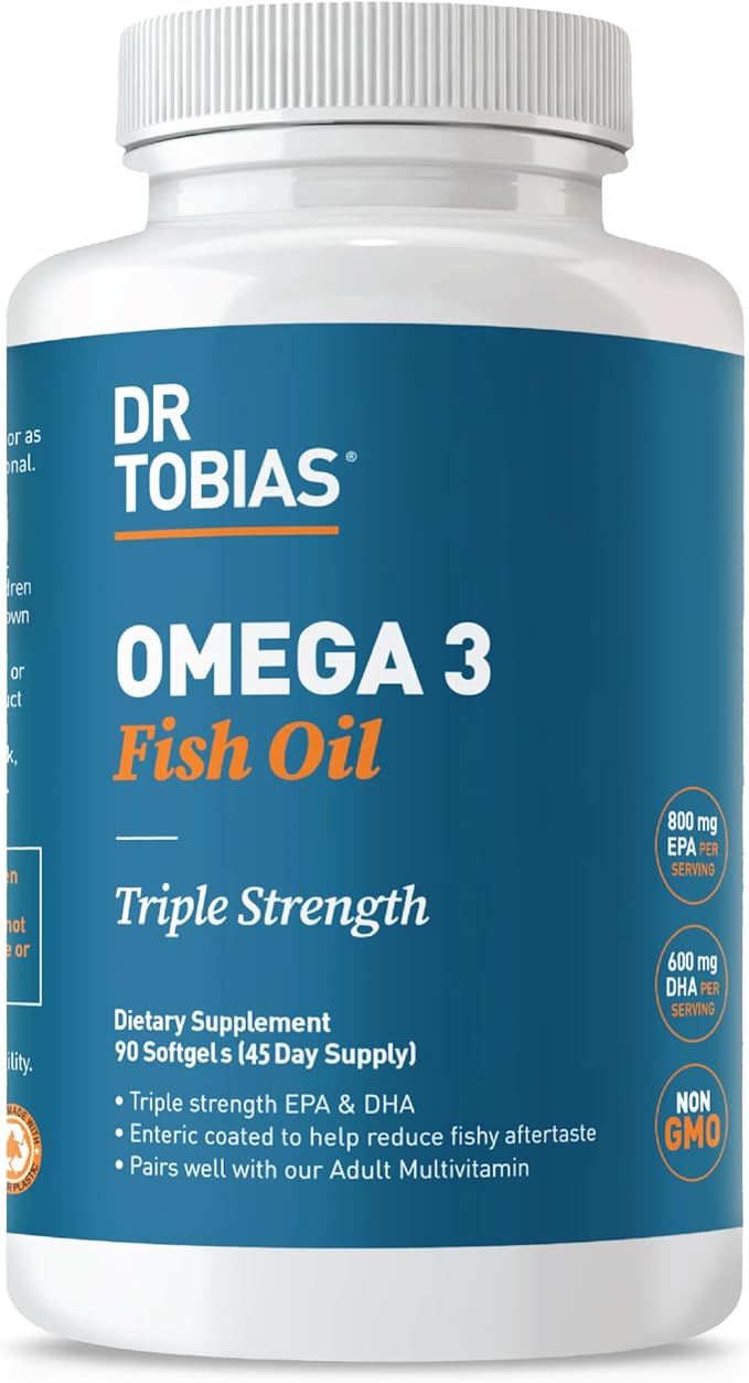Dr. Tobias Omega 3 Fish Oil 2000 mg + L‑Lysine 500 mg Tablets – Triple Strength EPA/DHA for Heart &amp Brain Support with Essential Amino Acid for Collagen &amp Skin Health