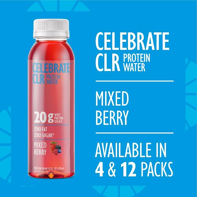 Celebrate Vitamins Celebrate CLR Whey Isolate Protein Water Mixed Berry - 20g Protein Ready to Drink - Gluten Free and Sugar Free - For Post Bariatric Surgery Patients 12 Pack