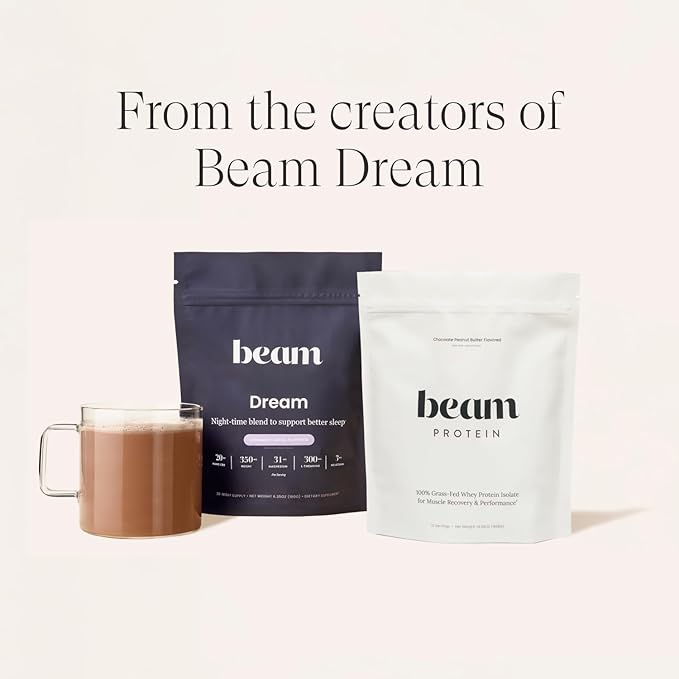 Beam Grass Fed Whey Protein Powder – Chocolate Peanut Butter 12 Servings 22g Protein Per Serving Clean Whey Isolate &amp Concentrate Low Carb Paleo Friendly GMO Free Gluten Free 3rd Party Tes