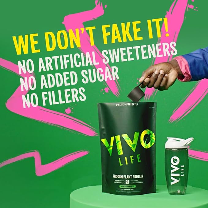Vivo life Perform Plant Protein Powder - Pea &amp Hemp Protein Blend with BCAA (34.85 oz Raw Cacao)