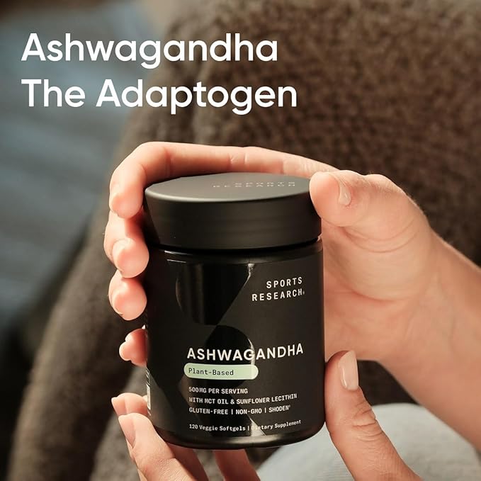 Sports Research® Ashwagandha Softgels with Coconut MCT Oil - Natural Ayurvedic Adaptogen Made with Shoden® Ashwa for Relaxation Calm &amp Sleep Support - Gluten Free &amp Vegan Friendly - 120 Count