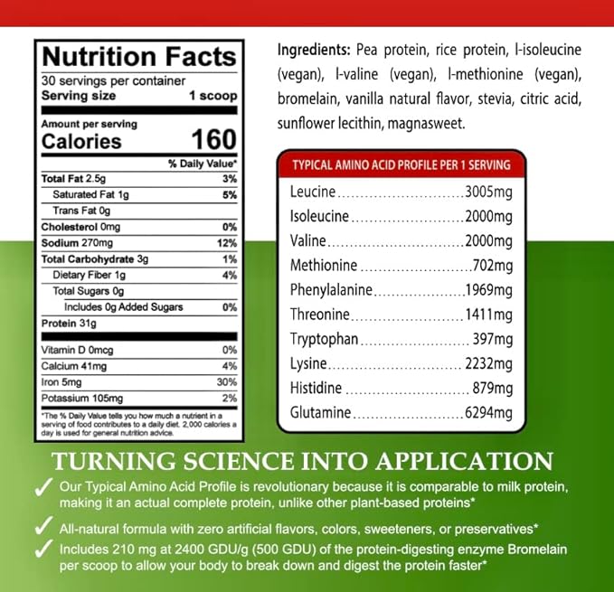 Pinnacle Vegan Vanilla Plant Protein Powder 31g Pea &amp Rice Protein Keto Low Carb Sugar Free Gluten Free Lactose Free Dairy Free Protein Powder Without Artificial Sweeteners 30 Servings