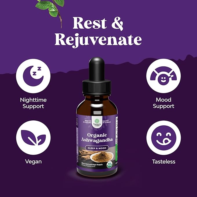 USDA Organic Ashwagandha Liquid Drops - Liquid Ashwagandha Root Extract for Stress and Mood Support - Tasty Adaptogenic Tincture Non GMO Vegan Gluten Alcohol and Sugar Free 1 Fl Oz (Pack of 2)