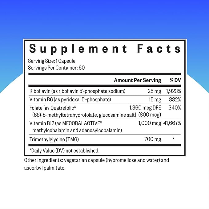 Seeking Health Homocysteine Nutrients - Supplement Formula with L-Methylfolate &amp Vitamin B12 B6 &amp B2 - Supports Healthy Cognition &amp Brain Function - Aids Homocysteine Metabolism - 60 Caps