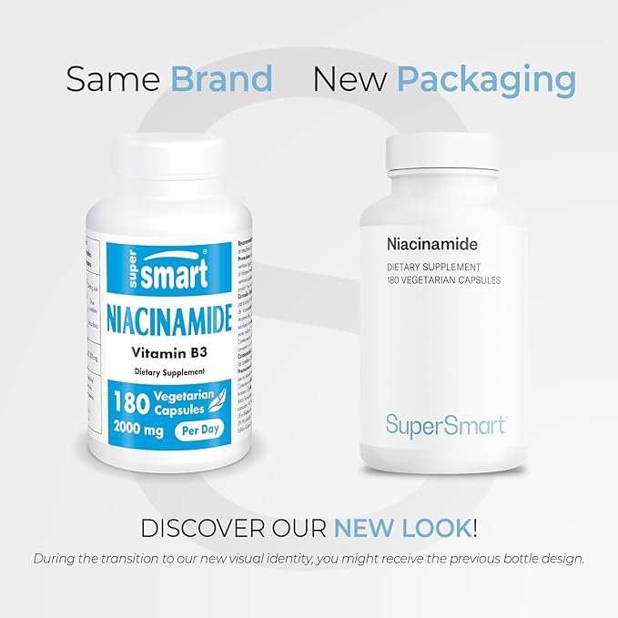 Supersmart - Niacinamide Supplement 2000mg per Day (Nicotinamide) - Flush Free Vitamin B3 Niacin | Non-GMO &amp Gluten Free - 180 Vegetarian Capsules