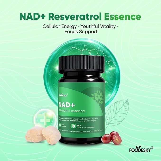 NAD+ Resveratrol Essence Capsules - 5mg NAD+ &amp Lion's Mane Mushroom - Supports Healthy Cell Function &amp Daily Wellness - 60 Active Dietary Capsules (3PCS)