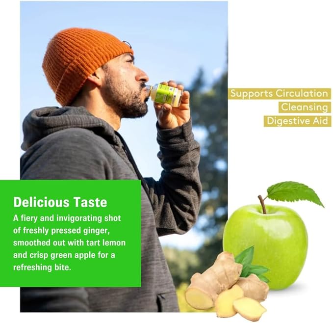 Sol-ti Organic Ginger SuperShot Drink Aids Digestion Circulation and Cleansing SuperFood Cold-Pressed Apple and Lemon Juice Blend 12 Pack (2.1 Fl oz)