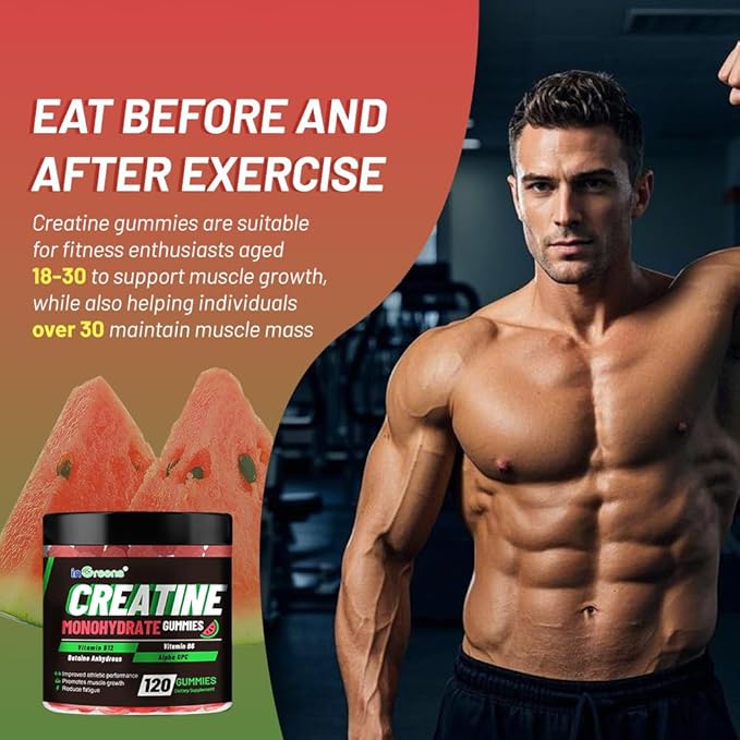 Creatine Monohydrate Gummies 6g for Men &amp Women Sugar-Free Creatine Chewables with Betaine Alpha GPC Vitamin B6 &amp B12 Natural Berry Flavor Gluten-Free 120 Count