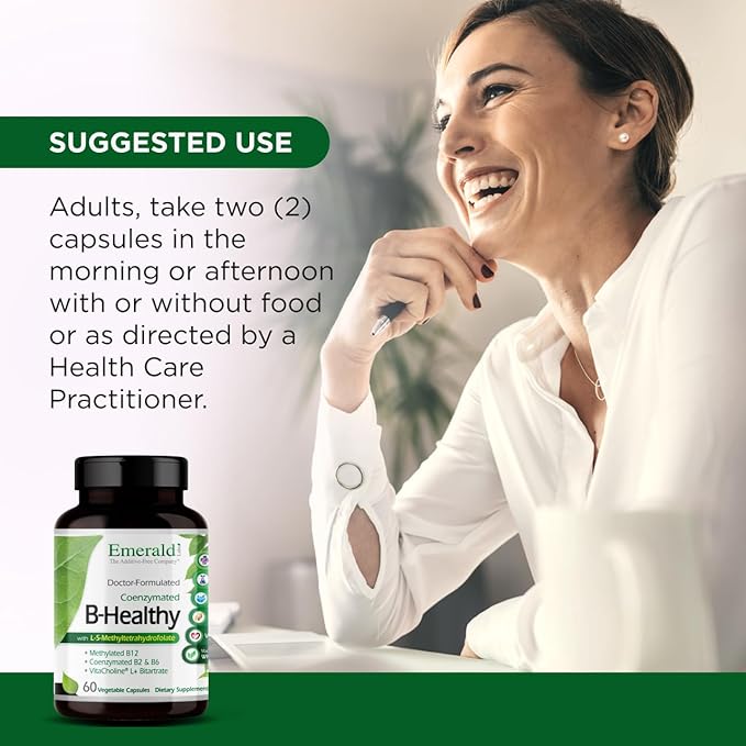 EMERALD LABS B-Healthy - Vegan Vitamin B Complex - Includes Methylated Folic Acid &amp Full Spectrum B Vitamins - Supports Immune Brain &amp Heart Health* - 60 Vegetable Capsules