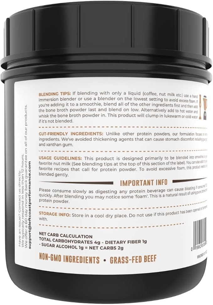 Left Coast Performance Vanilla Bone Broth Protein Powder 16oz + Chocolate Bone Broth Protein Powder 16oz