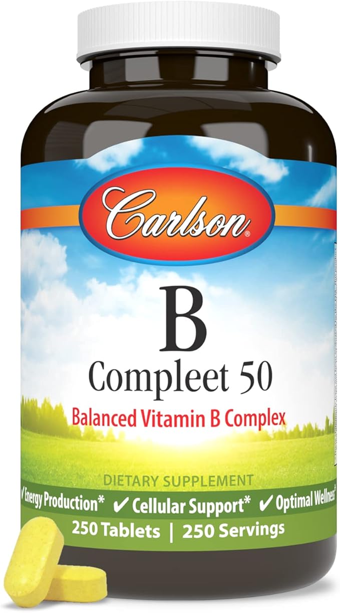 Carlson - B Compleet 50 Balanced Vitamin B Complex Energy Production Cellular Support &amp Optimal Wellness 250 Tablets