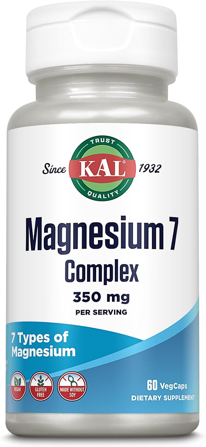 KAL Magnesium Complex 7 - Total Complex with Magnesium Glycinate Citrate Malate and More - Relaxation and Whole Body Support Supplements - Vegan 60-Day Guarantee - 30 Servings - 60 VegCaps