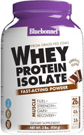 Bluebonnet Grass Fed Whey Protein Isolate 26 g Energy &amp Workout Recovery BCAA Amino Acids - Gluten-Free Non-GMO Soy-Free Chocolate Protein Powder for Women &amp Men - 28 Servings