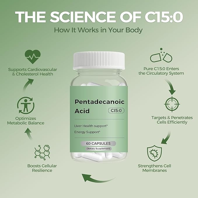 Pentadecanoic Acid C15:0 Supplement from High Altitude Goat Milk Supports Mitochondrial Health - 60 Capsules