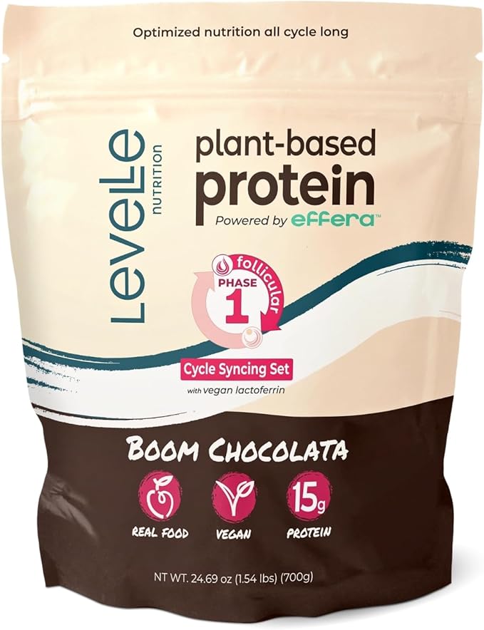 Boom Chocolata Plant-Based Protein Powder - Phase 1: Follicular | Pea &amp Pumpkin Protein | Iron Fiber &amp Vegan Lactoferrin | No Artificial Sweeteners