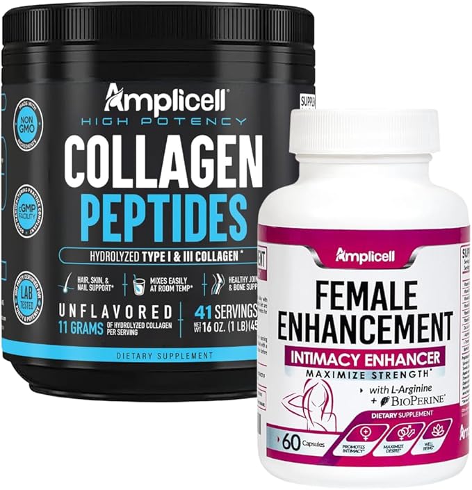 Multi Collagen Peptides Powder + Female Enhancement Pills for Women – Hair Skin Nails Joint &amp Mood Support – Type I &amp III Collagen + Herbal Blend with Maca Ginseng Dong Quai – 41 Servings