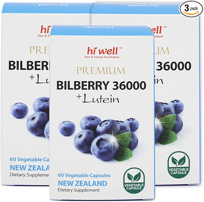 (Pack of 3) Hi Well Premium Bilberry 36000 + Lutein 60Vegtarian Capsules