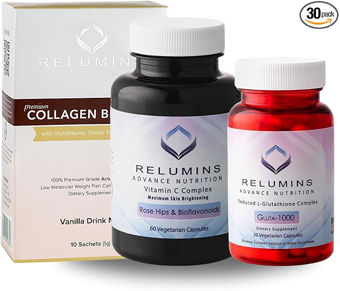 Relumins Premium Gift Glow Set – Collagen Blueberry Glutathione 1000mg &amp Vitamin C with Rose Hips – 3-in-1 Beauty &amp Wellness Kit for Daily Hydration Skin Vitality and Overall Support