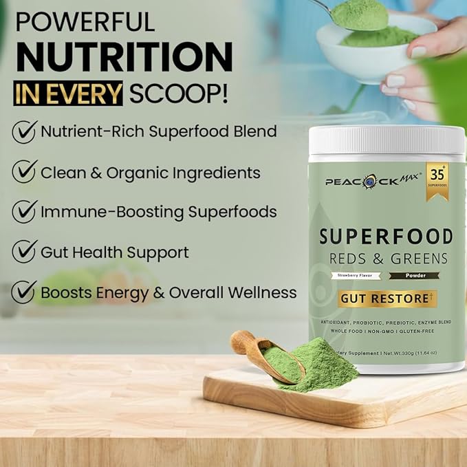 Superfood Reds &amp Greens Powder – 11.64 oz (Pack of 2) Super Greens &amp Reds Blend with Prebiotics Probiotics &amp Plant-Based Ingredients Vegan Non-GMO